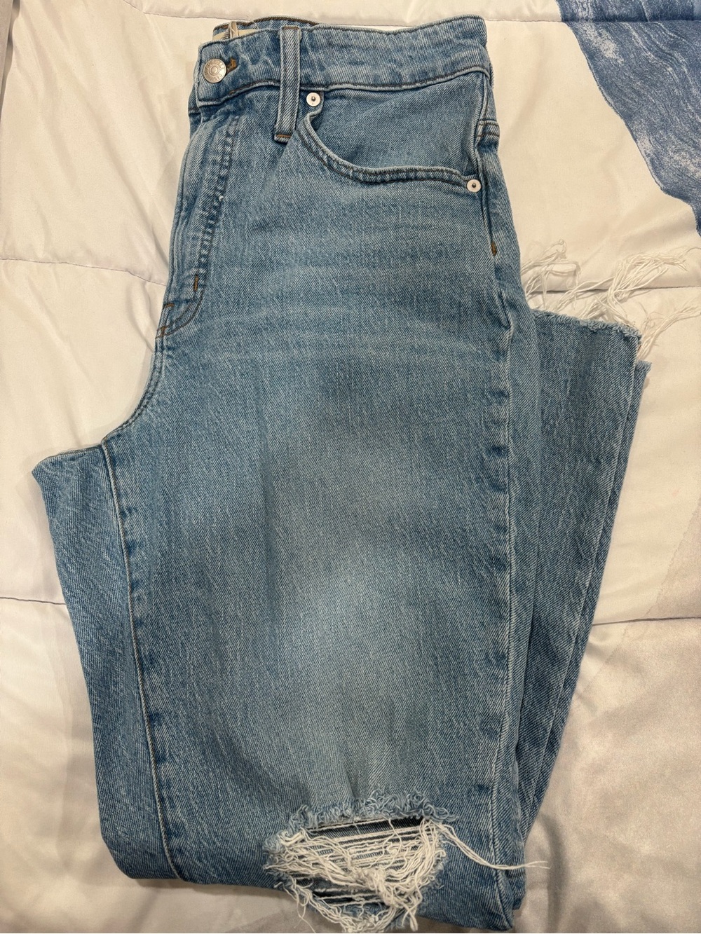 Madewell Light Blue Straight-Leg Distressed Jeans